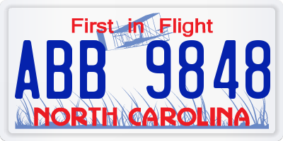 NC license plate ABB9848