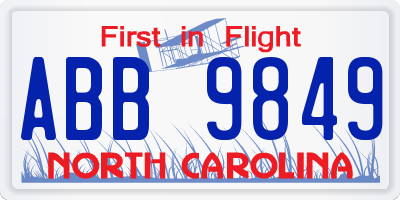 NC license plate ABB9849