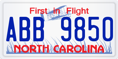 NC license plate ABB9850