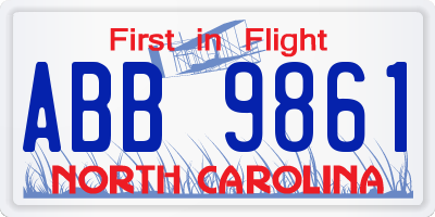 NC license plate ABB9861