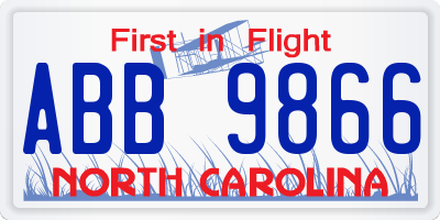 NC license plate ABB9866