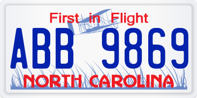 NC license plate ABB9869