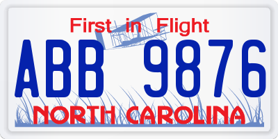 NC license plate ABB9876