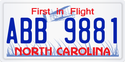 NC license plate ABB9881