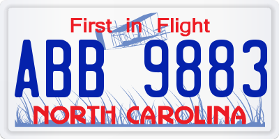 NC license plate ABB9883