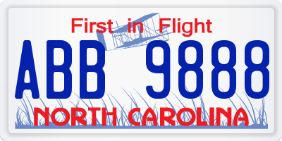 NC license plate ABB9888
