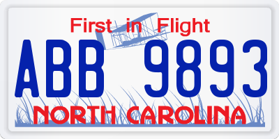 NC license plate ABB9893
