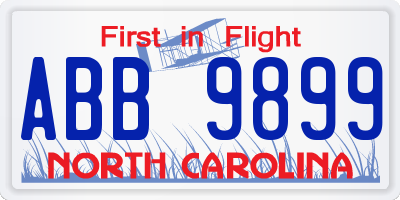 NC license plate ABB9899