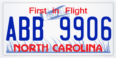 NC license plate ABB9906