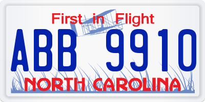 NC license plate ABB9910