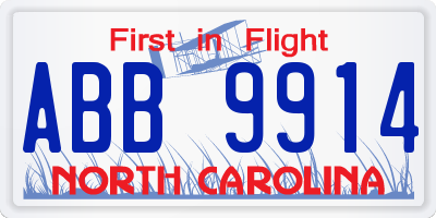 NC license plate ABB9914