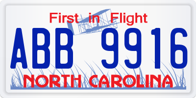 NC license plate ABB9916