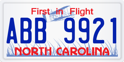 NC license plate ABB9921