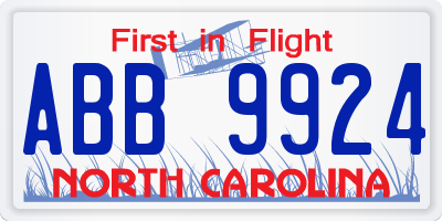 NC license plate ABB9924