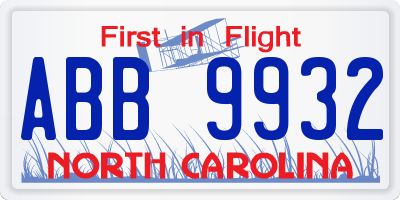 NC license plate ABB9932