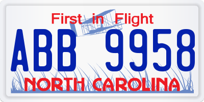 NC license plate ABB9958