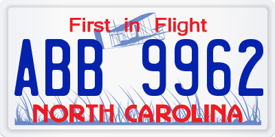 NC license plate ABB9962