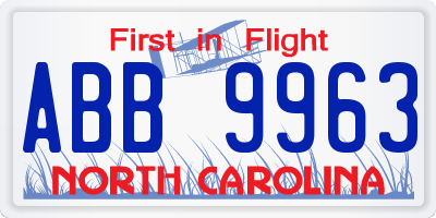 NC license plate ABB9963