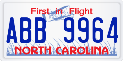 NC license plate ABB9964