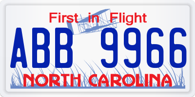 NC license plate ABB9966