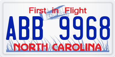 NC license plate ABB9968