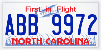 NC license plate ABB9972