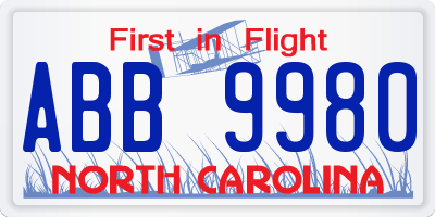 NC license plate ABB9980