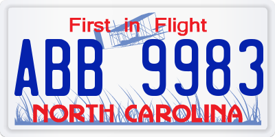 NC license plate ABB9983