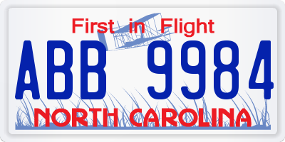 NC license plate ABB9984