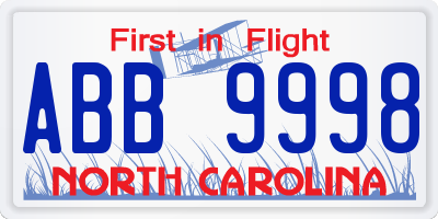 NC license plate ABB9998