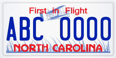 NC license plate ABC0000
