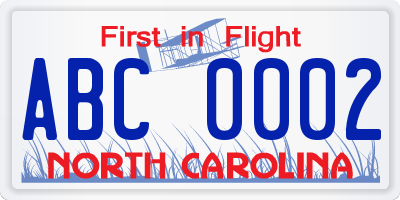 NC license plate ABC0002