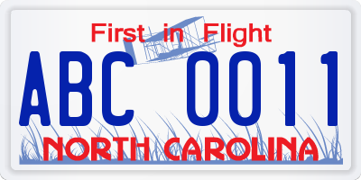 NC license plate ABC0011