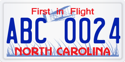 NC license plate ABC0024