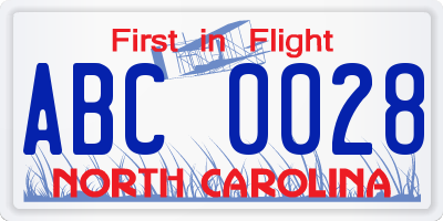 NC license plate ABC0028