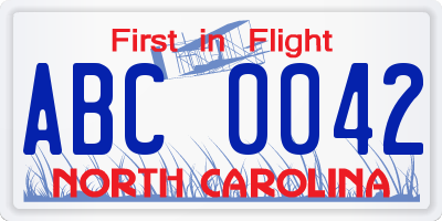 NC license plate ABC0042