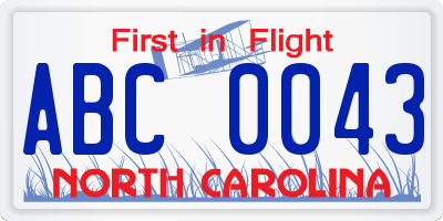 NC license plate ABC0043