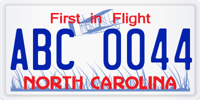 NC license plate ABC0044