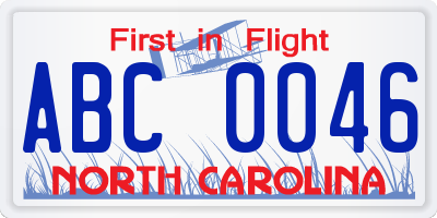 NC license plate ABC0046