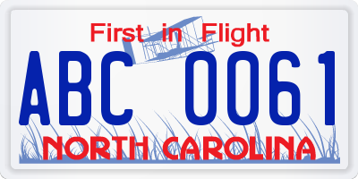 NC license plate ABC0061