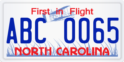 NC license plate ABC0065