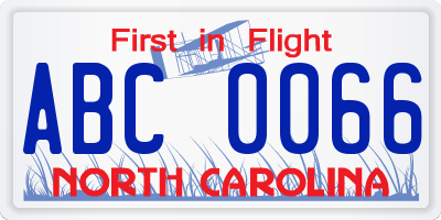 NC license plate ABC0066
