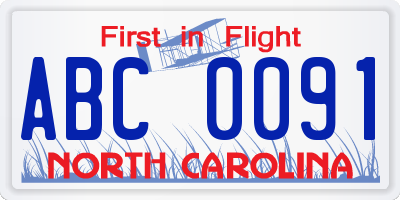 NC license plate ABC0091