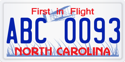 NC license plate ABC0093