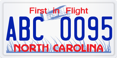 NC license plate ABC0095