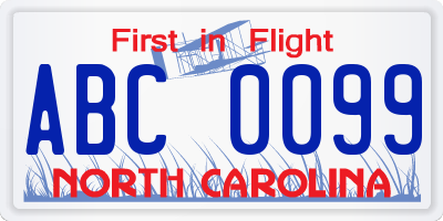 NC license plate ABC0099