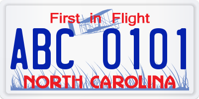 NC license plate ABC0101