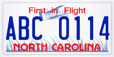 NC license plate ABC0114