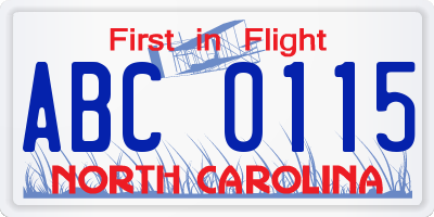 NC license plate ABC0115