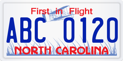 NC license plate ABC0120